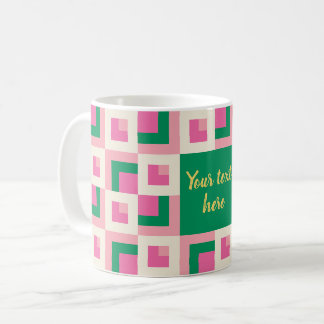 26039A Geometric Pinwheel Block Pattern Pink Green Coffee Mug