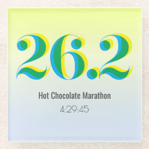 26.2 Marathon Running Bold Blue Yellow Text Glass Coaster