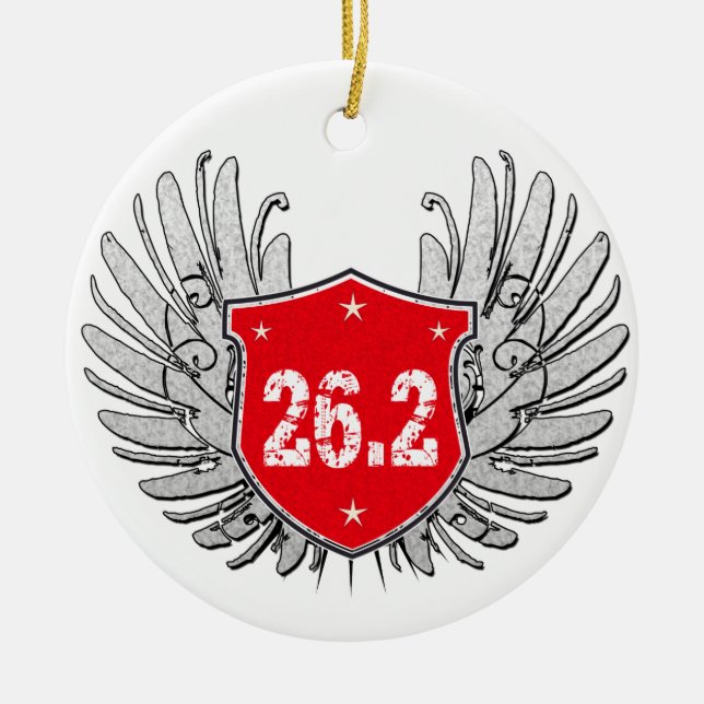 26.2 Marathon Shield Ceramic Ornament (Front)