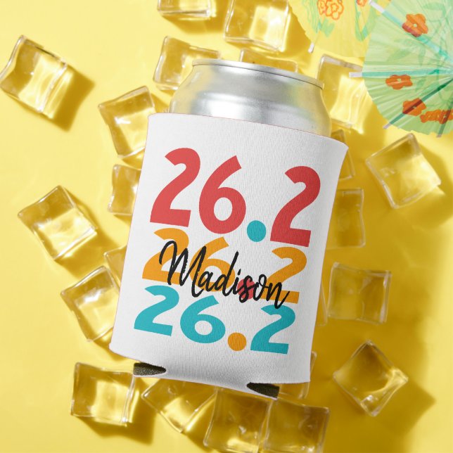 26.2 Personalized Marathon Runner themed colourful Can Cooler (In Situ Summer)