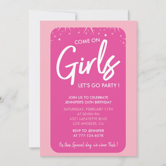26 birthday invitation typography pretty pink (Front)