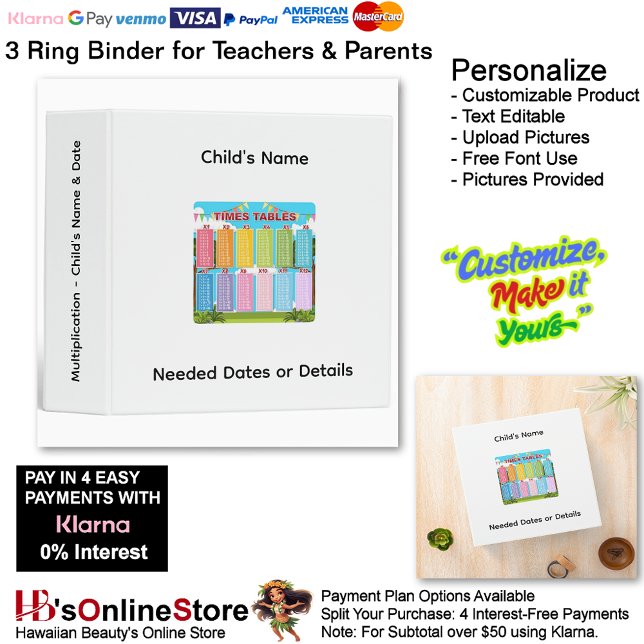 26 Learn Multiplication Child's Name Date Teacher  Binder (26 Learn Multiplication Child's Name Date Teacher 3 Ring Binder.)