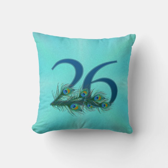26 Peacock Feather Anniversary Elegant Throw Pillow (Front)