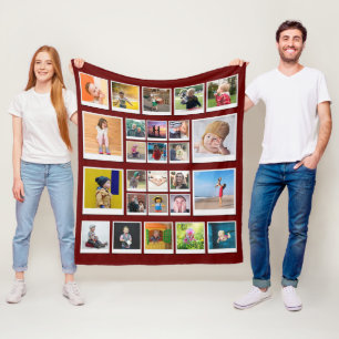 26 Photo Collage Template Modern Trendy Red Fleece Blanket