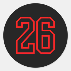 26 Sport Red Black Plain Number Performance Classic Round Sticker