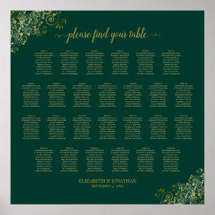 26 Table Wedding Seating Chart Emerald Green Gold