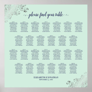26 Table Wedding Seating Chart Mint Green & Navy