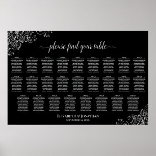 26 Table Wedding Seating Chart Silver Frills Black