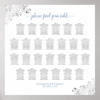 26 Tableau Mariage  Plat Bleu duvet sur blanc