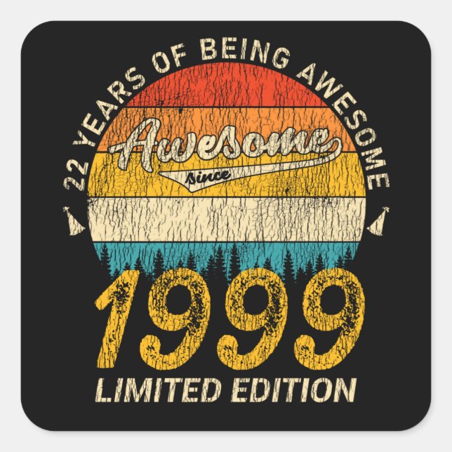 26 Year Old 1999 Retro Awesome 26th Birthday Gift Square Sticker (Front)