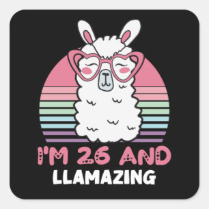 26 Year Old Bday Llamazing 26th Birthday Llama Square Sticker