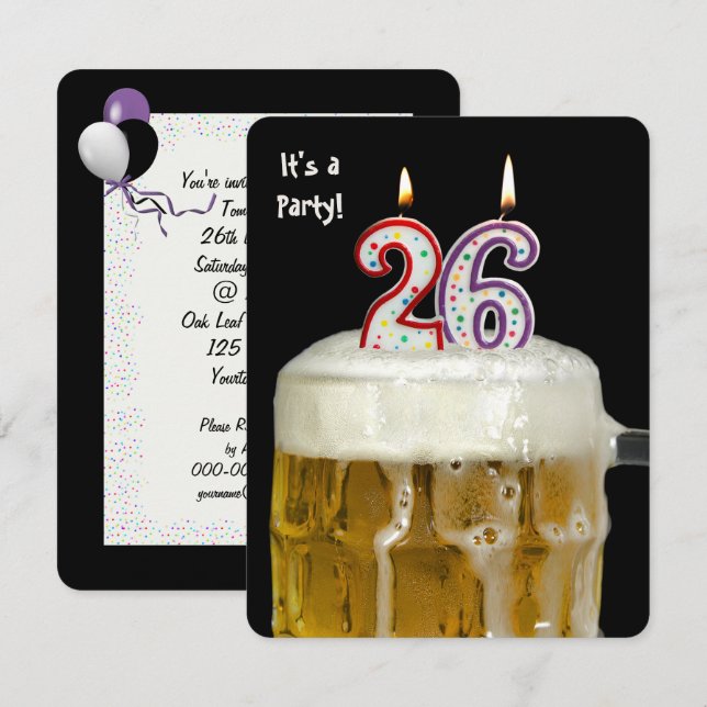 26e anniversaire Bière Party Invitation (Devant / Derrière)