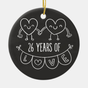 26th Anniversary Gift Chalk Hearts Ceramic Ornament