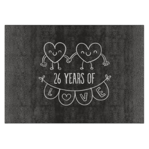 26th Anniversary Gift Chalk Hearts Cutting Board