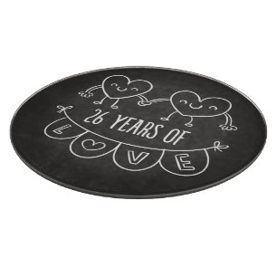 26th Anniversary Gift Chalk Hearts Cutting Board