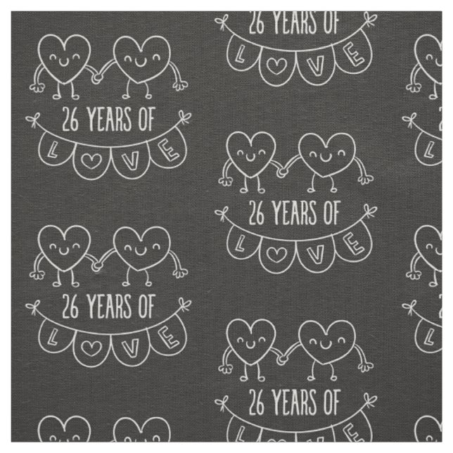26th Anniversary Gift Chalk Hearts Fabric (Swatch)