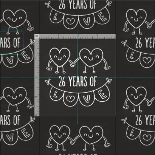 26th Anniversary Gift Chalk Hearts Fabric