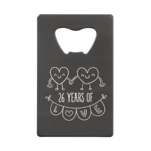 26th Anniversary Gift Chalk Hearts Wallet Bottle Opener