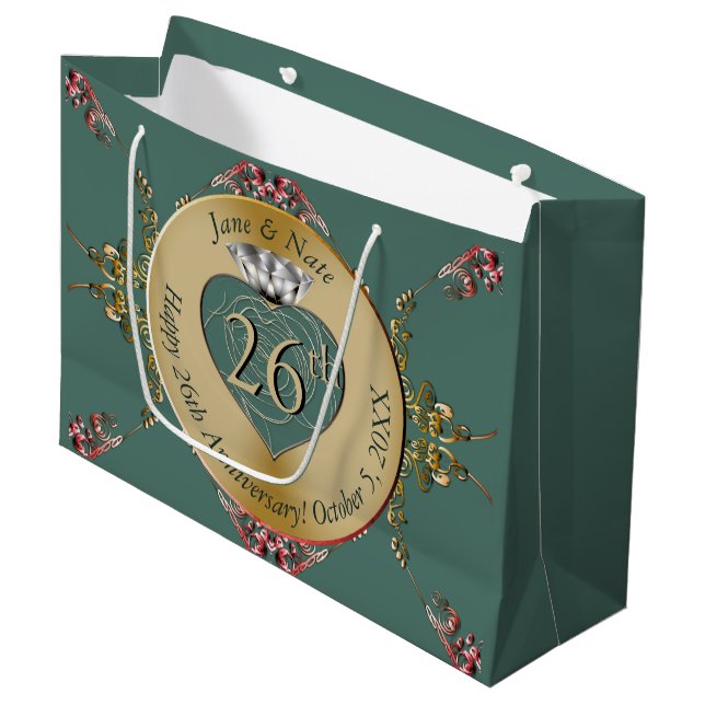 26th/Any Wedding Anniversary  Large Gift Bag (Front Angled)