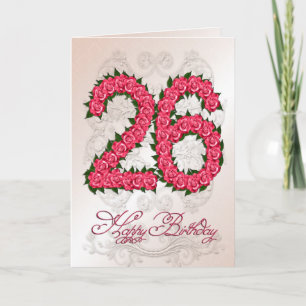 26th birthday card with roses and leaves