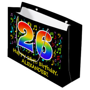 26th Birthday - Colorful Music Symbols, Rainbow 26 Large Gift Bag