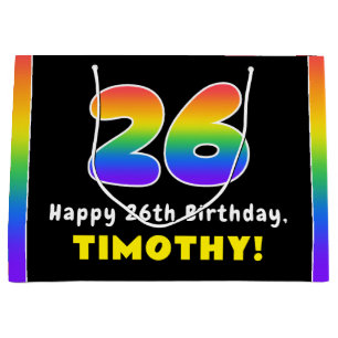 26th Birthday: Colourful Rainbow # 26, Custom Name Large Gift Bag