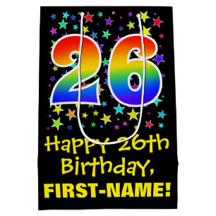 26th Birthday: Colourful Stars Pattern & Rainbow 2 Medium Gift Bag