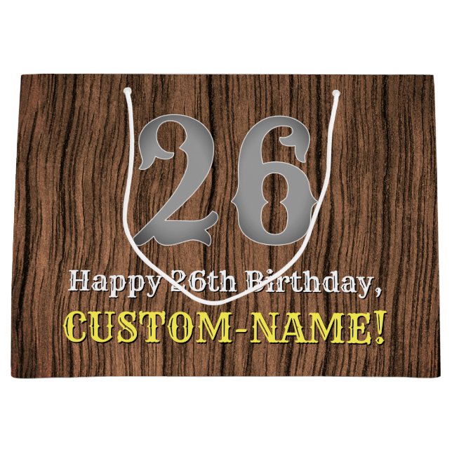 26th Birthday: Country Western Inspired Look, Name Large Gift Bag (Front)