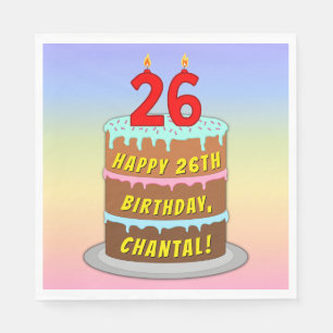 26th Birthday: Fun Cake and Candles + Custom Name Napkin
