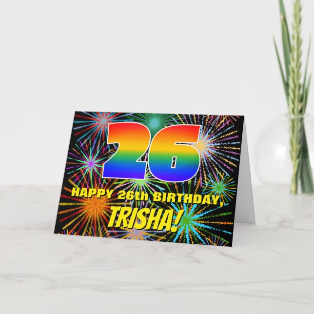 26th Birthday: Fun, Colourful Celebratory Firework Card (Front)