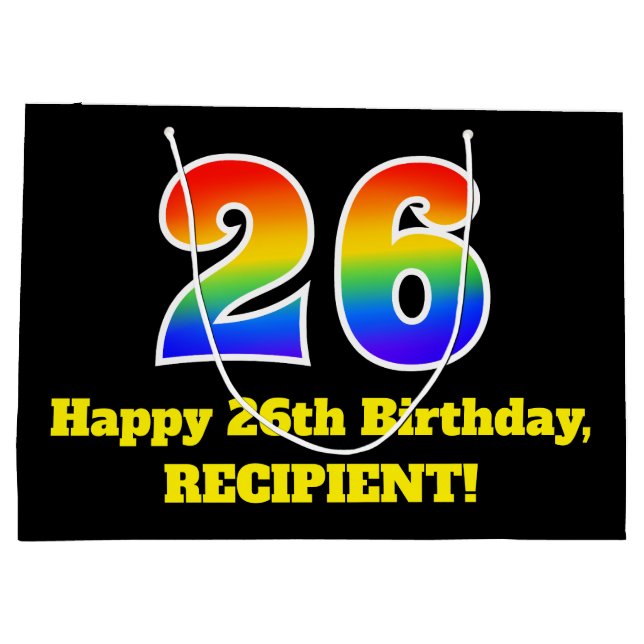 26th Birthday ~ Fun, Colourful, Vibrant, Rainbow 2 Large Gift Bag (Back)