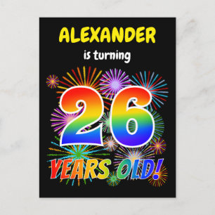 26th Birthday - Fun Fireworks, Rainbow Look "26" Postcard