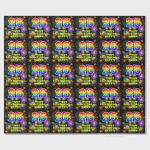 26th Birthday: Fun Fireworks, Rainbow Look # “26” Wrapping Paper