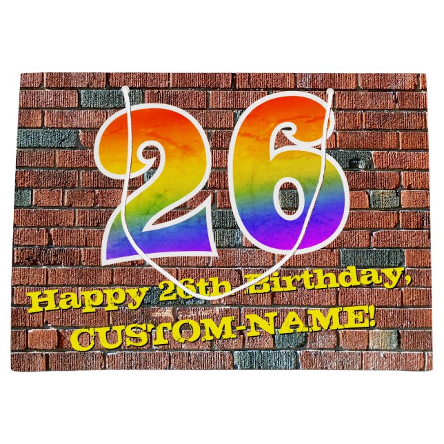 26th Birthday: Fun, Graffiti-Inspired Rainbow # 26 Large Gift Bag (Front)