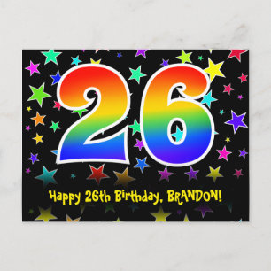 26th Birthday: Fun Stars Pattern, Rainbow 26, Name Postcard