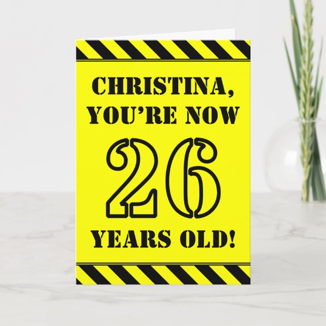 26th Birthday: Fun Stencil Style Text, Custom Name Card (Front)