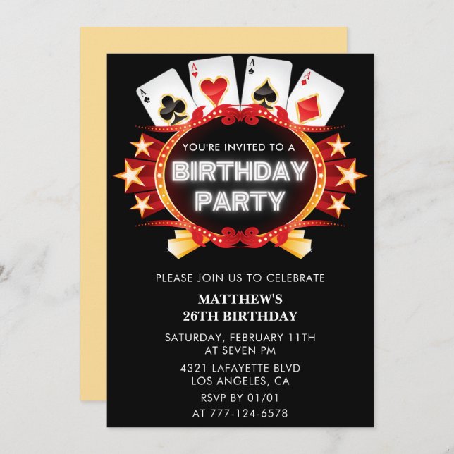 26th birthday invitations Casino Vegas Men (Front/Back)
