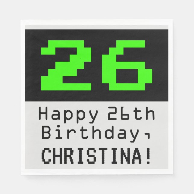 26th Birthday - Nerdy / Geeky Style "26" & Name Napkin (Front)