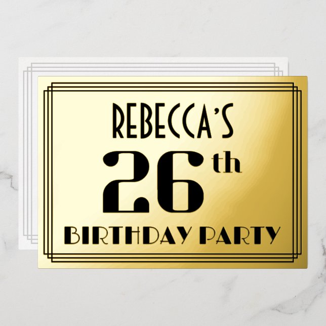 26th Birthday Party: Art Deco Look “26” and Name (Front/Back)
