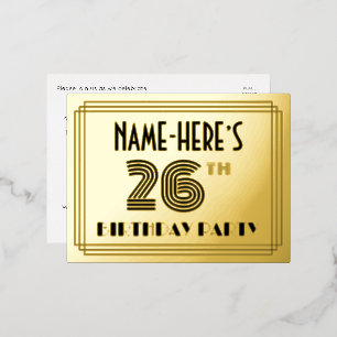 26th Birthday Party ~ Art Deco Style “26” + Name Foil Invitation Postcard