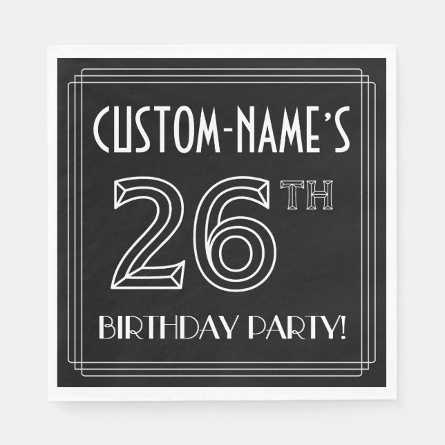 26th Birthday Party: Art Deco Style + Custom Name Napkin (Front)