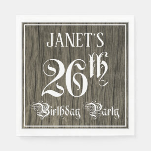 26th Birthday Party — Fancy Script, Faux Wood Lo Napkin