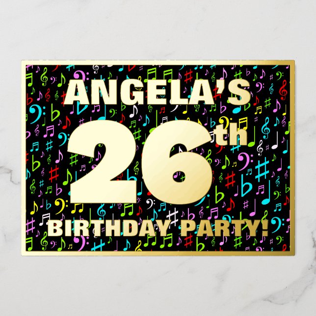 26th Birthday Party — Fun, Colourful Music Symbols (Front)
