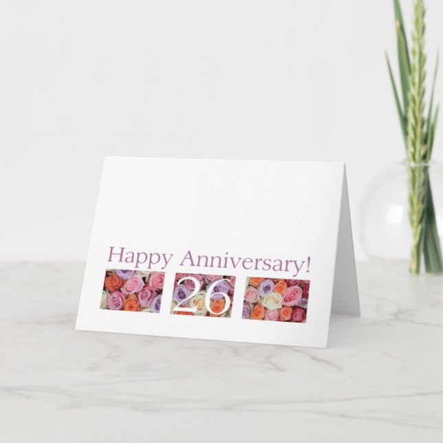26th Wedding Anniversary Card pastel roses (Front)