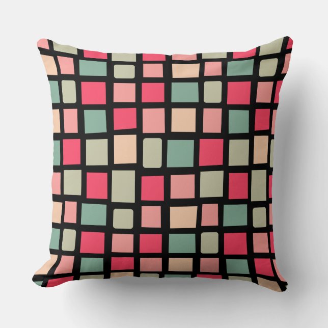 270215 Irregular rectangles - White on Black Throw Pillow (Front)