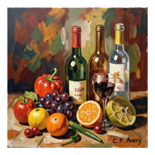 27.03" x 27.03" Still Life Wine Fruit  Photo Print