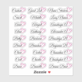 27 Custom Guest List Names Bright Pink Heart