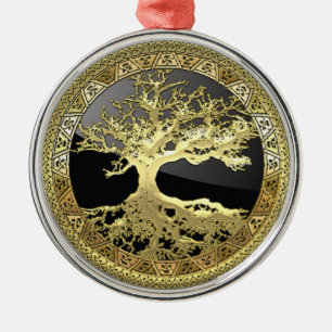 [27] Golden Celtic Tree of Life Metal Ornament