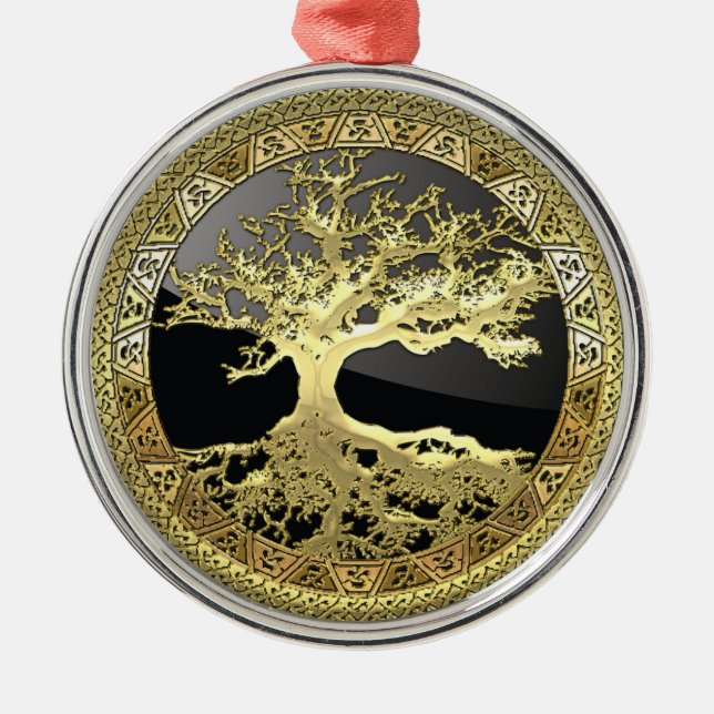 [27] Golden Celtic Tree of Life Metal Ornament (Front)