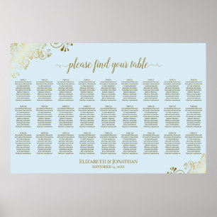 27 Table Wedding Seating Chart Powder Blue & Gold